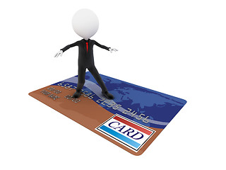 Image showing 3D Businessman is surfing on a credit card and goes shopping 