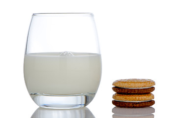 Image showing Delicious cookies and a glass of milk
