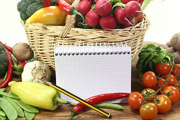 Image showing Purchasing paper with pencil and vegetables