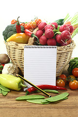 Image showing Purchasing paper with a basket and vegetables