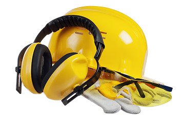 Image showing Safety gear kit close up over white 