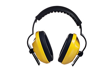 Image showing Yellow working protective headphones, it is isolated on white