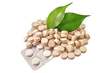 Image showing Pills Bio tablets Medicine with green leaf