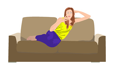 Image showing Woman taking rest on sofa