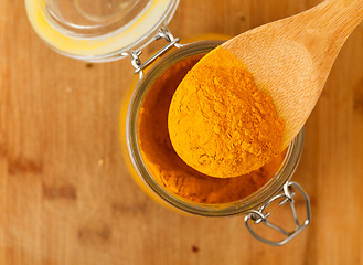 Image showing spice saffron in a wooden spoon