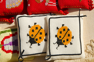 Image showing Handmade sewing pillows ladybird sold fair market 