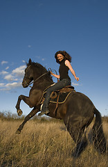 Image showing rearing stallion and girl