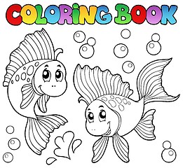 Image showing Coloring book two cute goldfishes