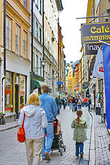 Image showing Turists on the street of The Old Town (Gamla Stan) in Stockholm