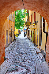 Image showing Along the street of The Old Town (Gamla Stan) in Stockholm