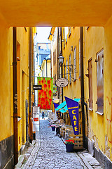 Image showing Along the street of The Old Town (Gamla Stan) in Stockholm