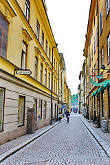 Image showing Along the street of The Old Town (Gamla Stan) in Stockholm