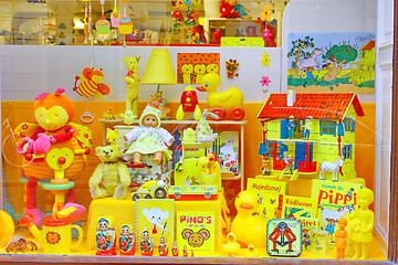 Image showing Showcase of the Yellow Toys shop in Stockholm