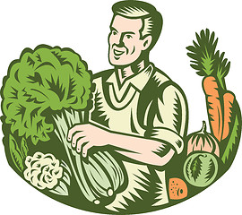 Image showing Organic Farmer Green Grocer With Vegetables Retro