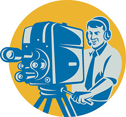 Image showing Film  Crew TV Cameraman With Movie Camera Retro