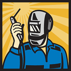 Image showing Welder With Welding Torch Visor Retro