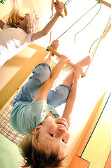 Image showing happy children doing sports gymnastics