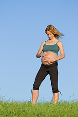 Image showing pregnant woman on meadow