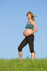 Image showing pregnant woman on meadow