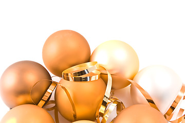 Image showing christmas glass balls decorated with ribbons