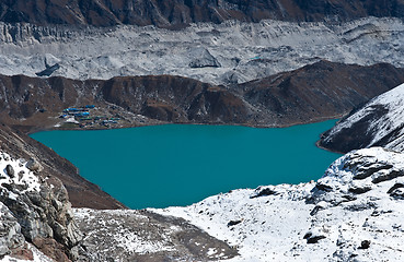 Image showing Gokyo lake and village viewed from Renjo Pass