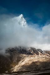 Image showing Cholatse 6335 m mountain summit hidden in clouds