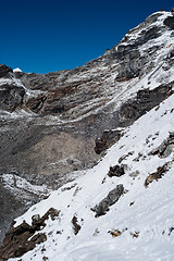 Image showing Mountains and snow viewed from Renjo pass in Himalayas