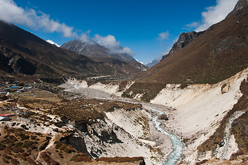 Image showing Himalaya Landscape: highland village and peaks