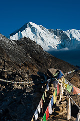 Image showing On the top of Gokyo Ri: Peaks and clouds