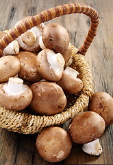 Image showing Fresh brown mushrooms in a basket.