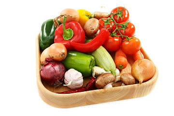 Image showing Vegetables for soup on wooden tray.