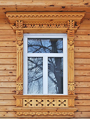 Image showing New wooden window, decorated with carving