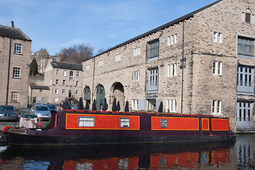 Image showing Black and Red Narrowboat