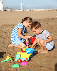 Image showing Kids playing on the beach