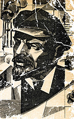 Image showing drawing of the communist of the lenin on old paper with rift