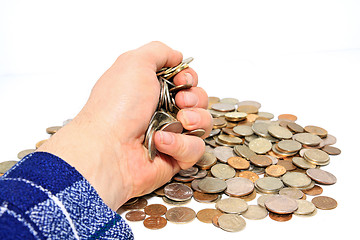 Image showing coins in hand on white background