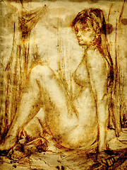Image showing drawing of the woman on old paper