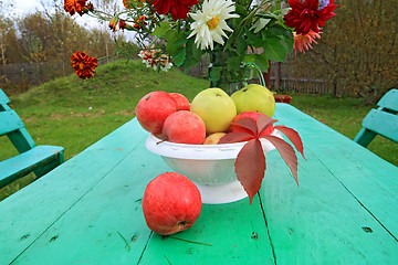 Image showing autumn still life on green table