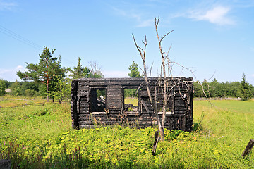 Image showing burned house on green field