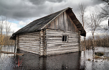 Image showing old rural house in water