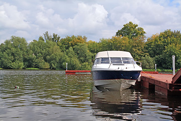 Image showing motor boat on river quay