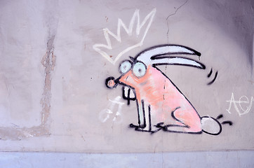 Image showing Crowned bunny with big teeth. Graffitti. 