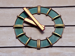 Image showing Modernistic clock on wall of industrial building. Time passing. 