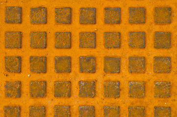 Image showing Great rusty iron metal sewer lid background.