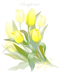Image showing Bouquet of tulips .  Buds and flowers of a tulips.  Spring tulip flowers bunch