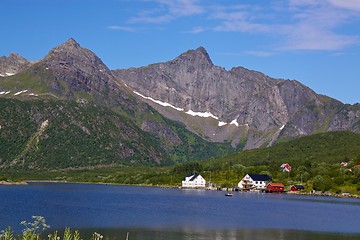 Image showing Mountains above fjord on Lofoten