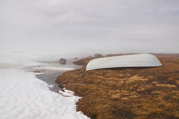 Image showing White boat in fog