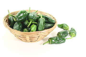 Image showing fresh green Pimientos in a bowl