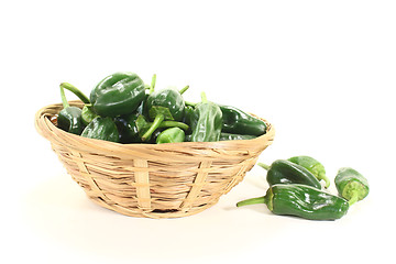 Image showing raw green Pimientos in a bowl