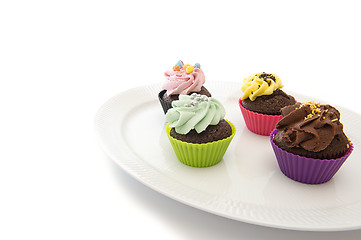 Image showing Cupcakes on dish. Copyspace